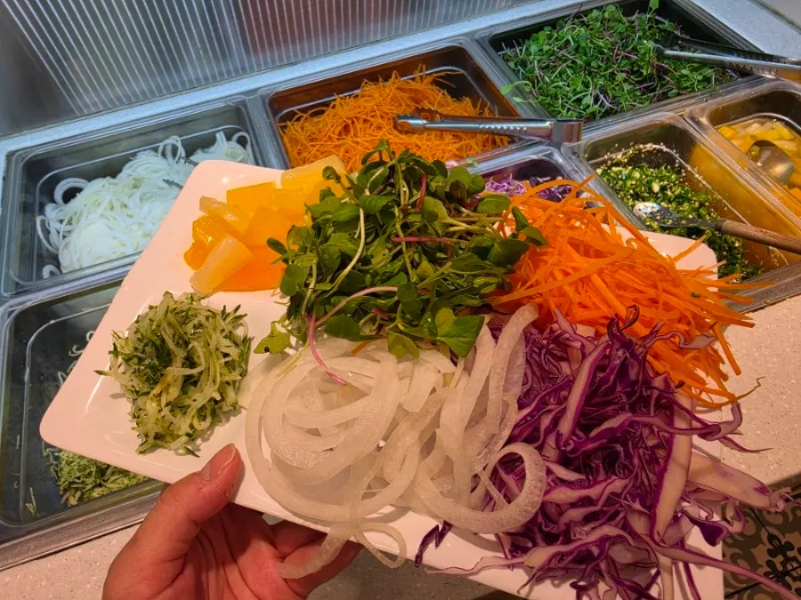 Sauce and side dish corner at the self-bar