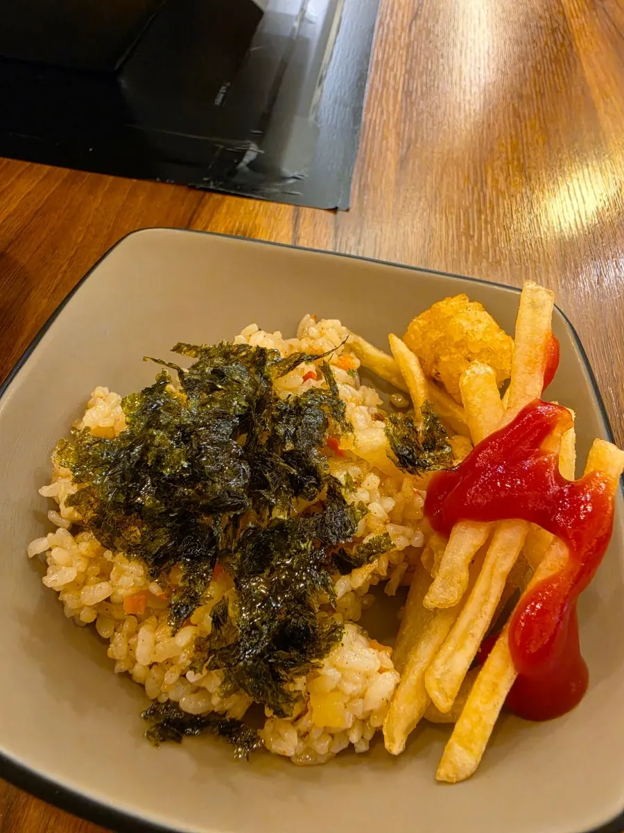 Bowl of seaweed rice prepared for the child