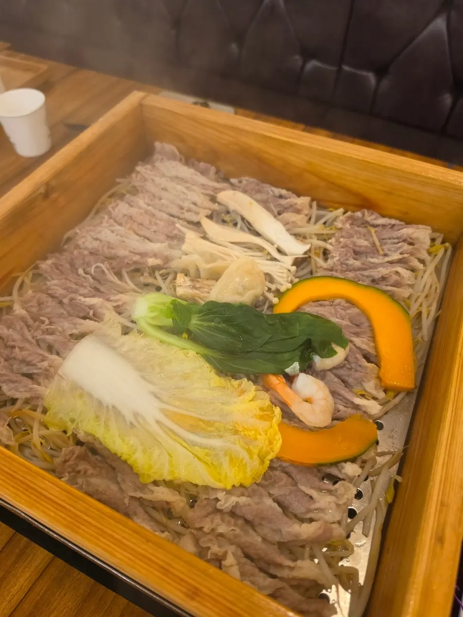 Vegetables piled on softened rice paper