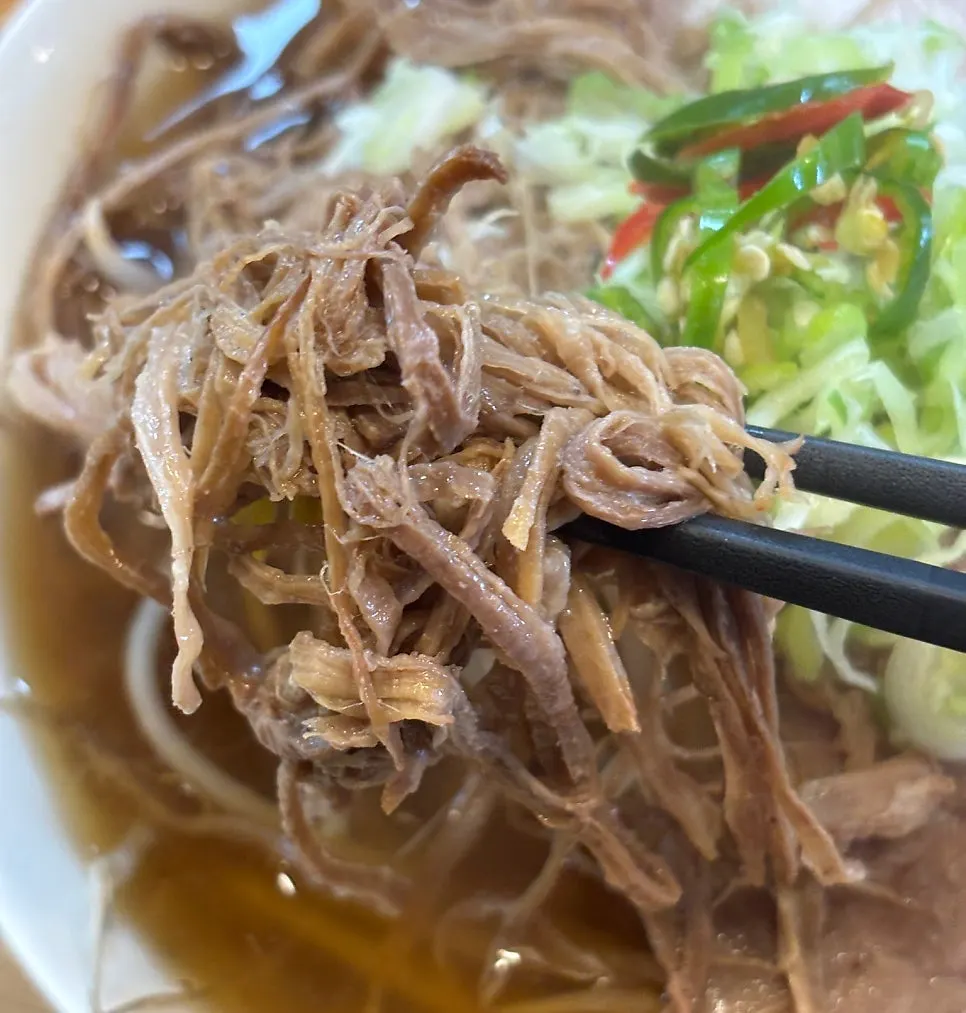 Shredded tendon and brisket meat