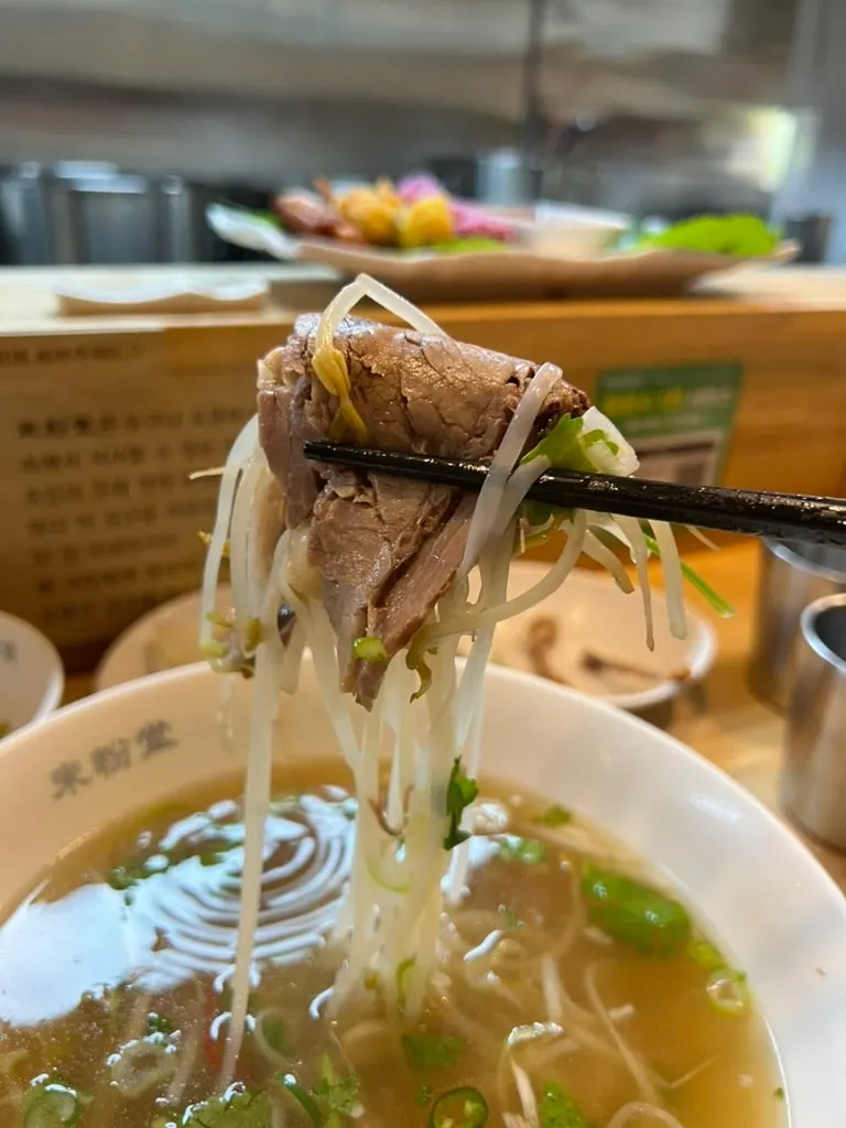 Broth of the pho with cilantro added