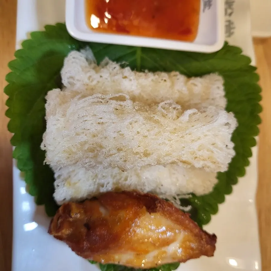 Close-up of the fried side dish showing its crispy batter