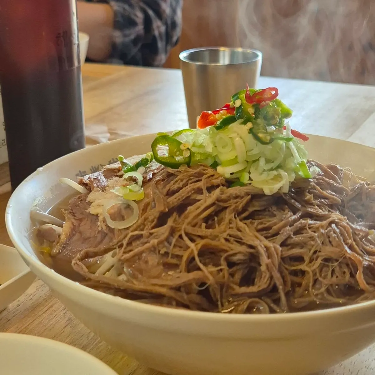 Brisket-shank pho piled generously with meat