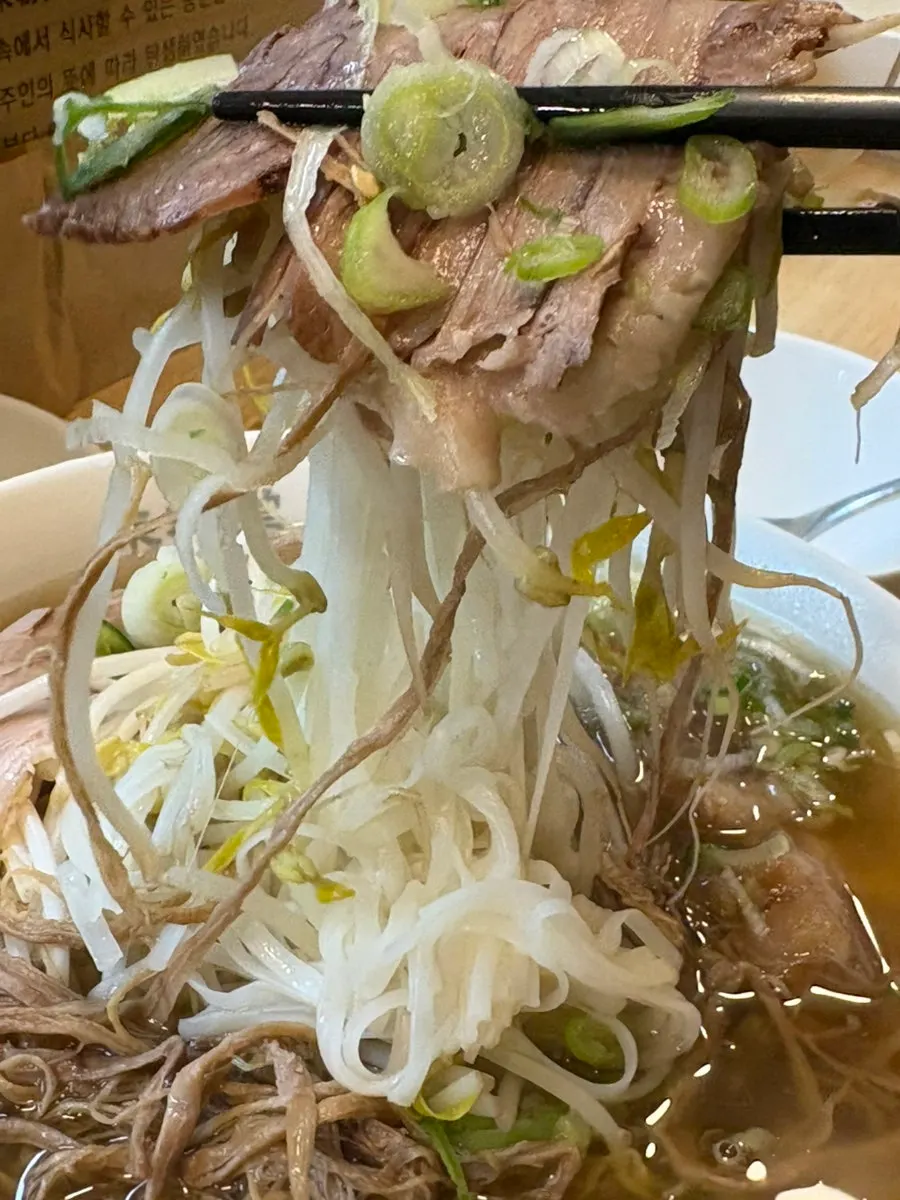 Pho generously topped with brisket and brisket point
