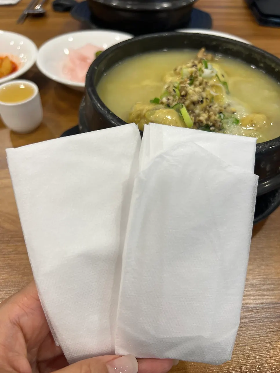 Folded aprons brought ahead of time by staff