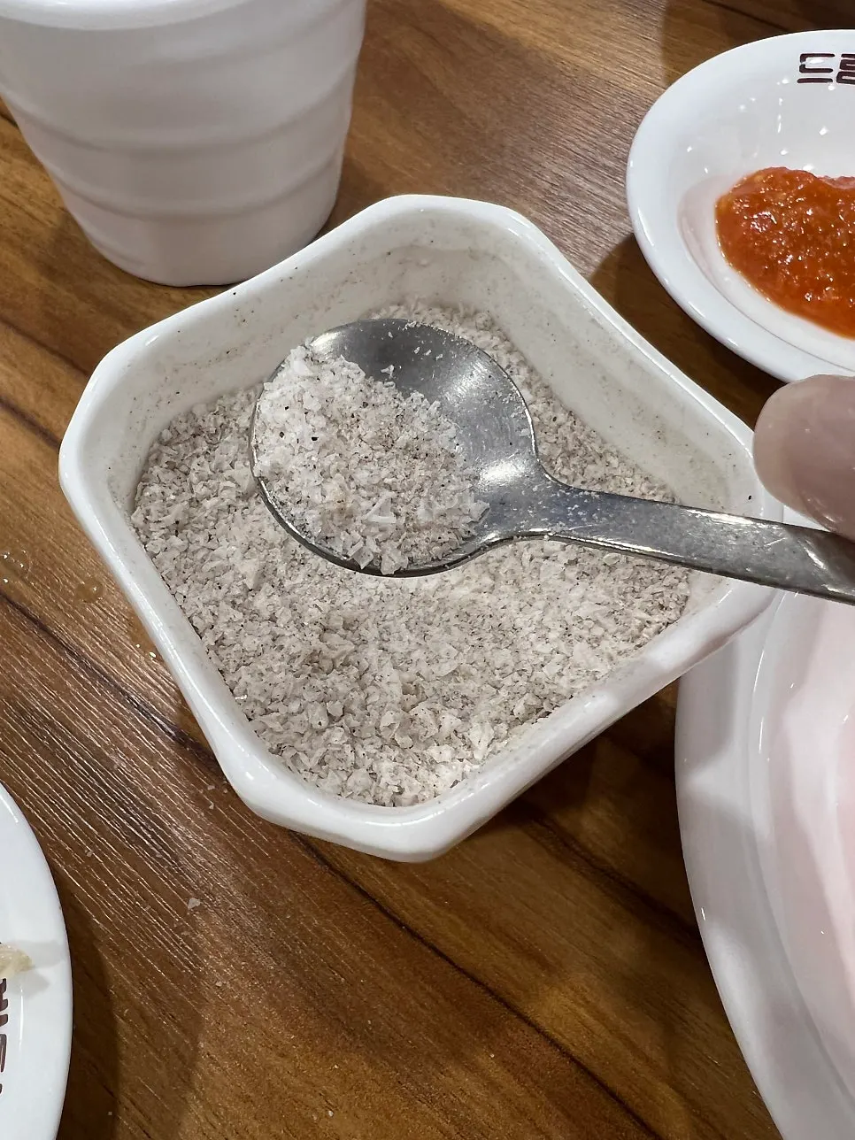 Salt container prepared on the table