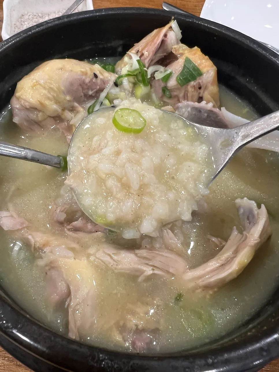 Glutinous rice stuffed inside the chicken