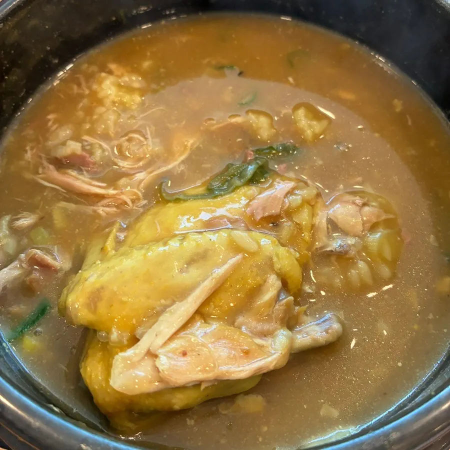A piece of chicken from the herbal samgyetang