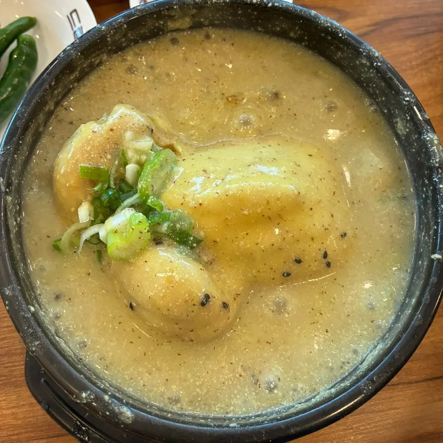 A bowl of thick, silky perilla samgyetang
