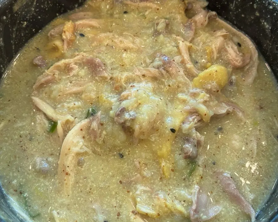 Close-up of samgyetang chicken and broth