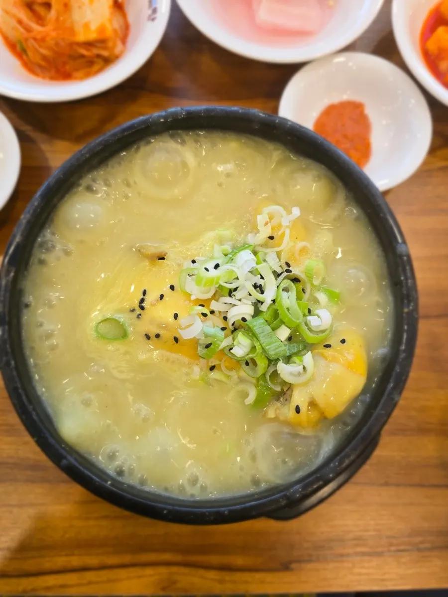 A spoonful of the rich Dream Samgyetang broth