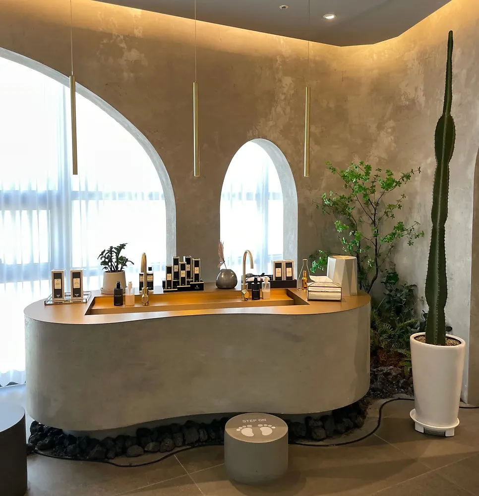 Hand-washing area set up at the salon entrance