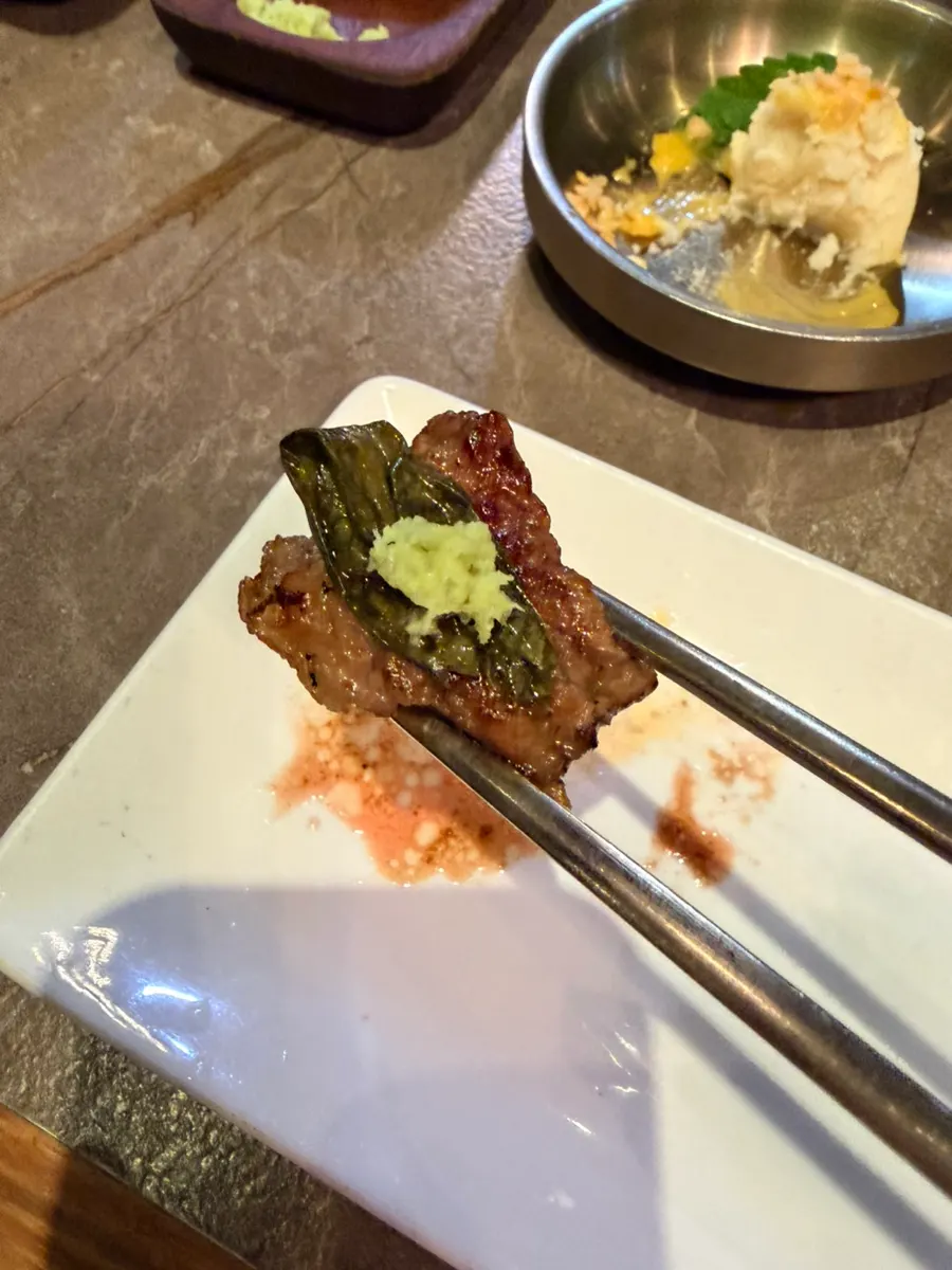Prime beef ribs served with wasabi and sauces