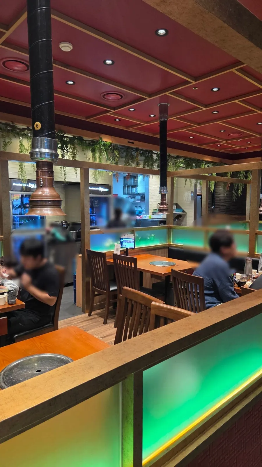 Spacious, well-spaced indoor hall of the BBQ restaurant