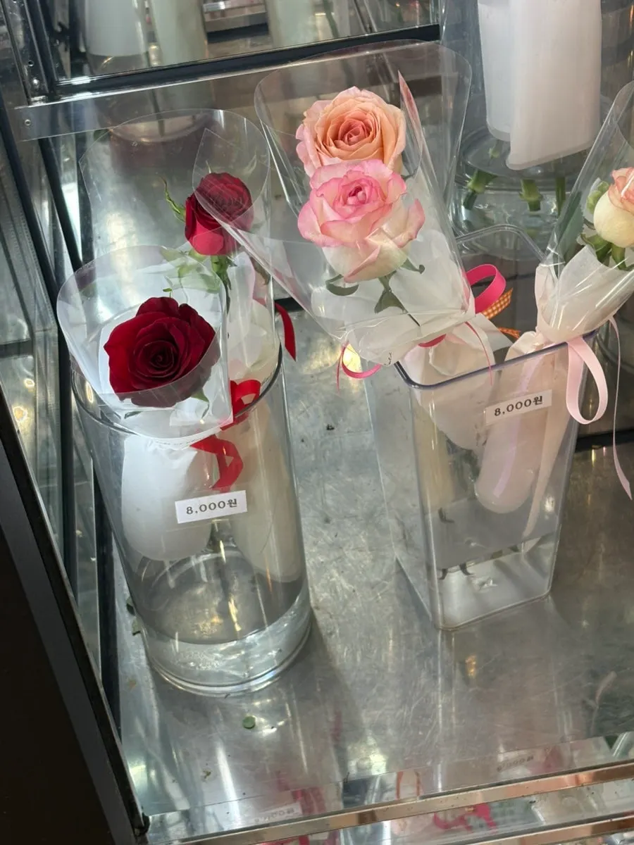 Flower fridge with price tags
