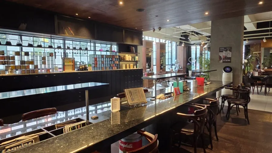 Café-like waiting area inside the salon