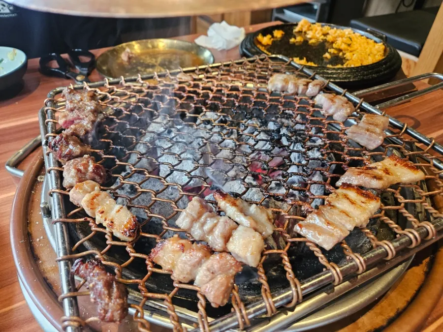 Table set with meat and side dishes together