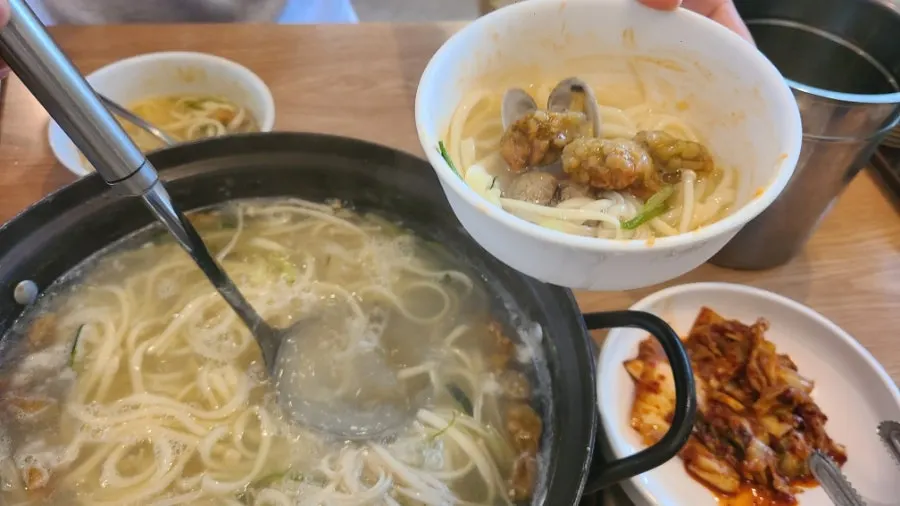Springy kalguksu noodles soaked in broth