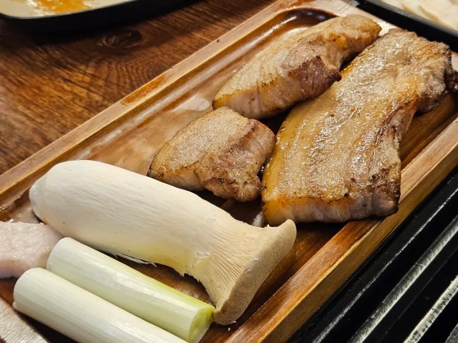 Plate of grilled aged pork belly for two