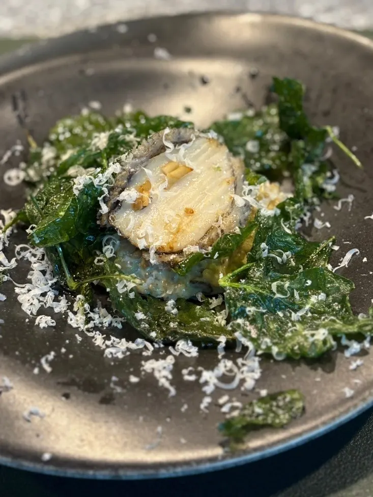 Abalone risotto with gaejang sauce and the signature burger