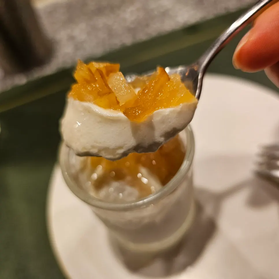 Close-up of the final dessert plate of the course