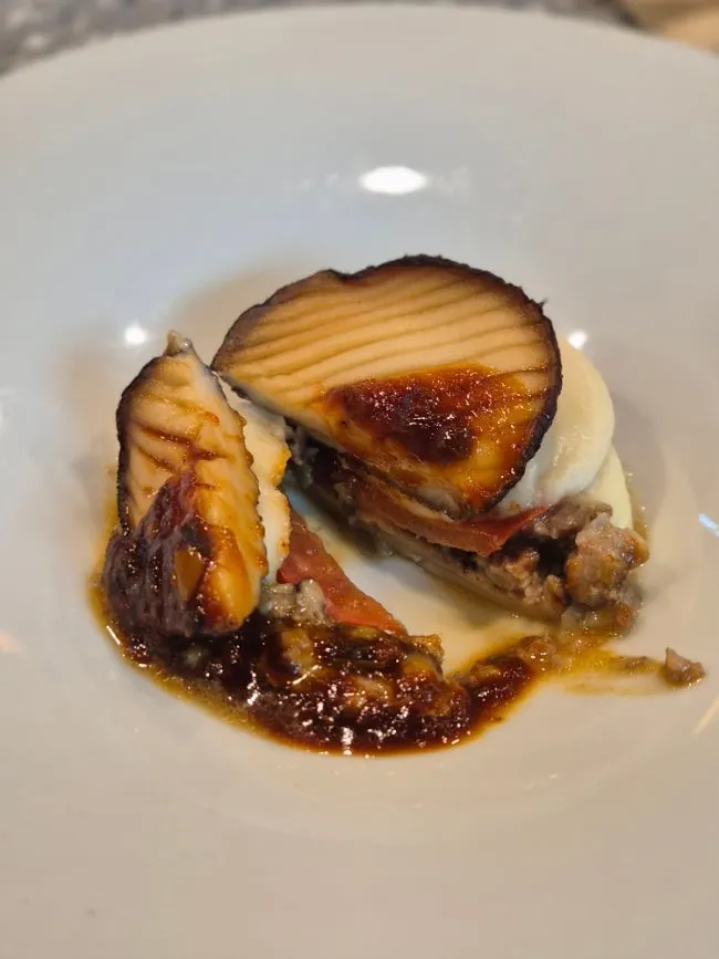 White ragu lasagna with shiitake mushroom replacing the noodles