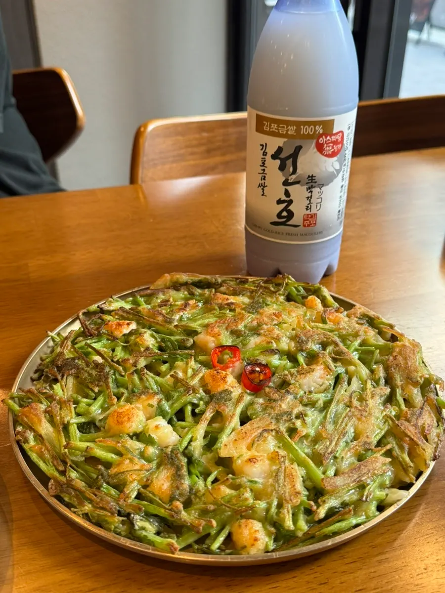 Shrimp minari pancake with whole shrimp