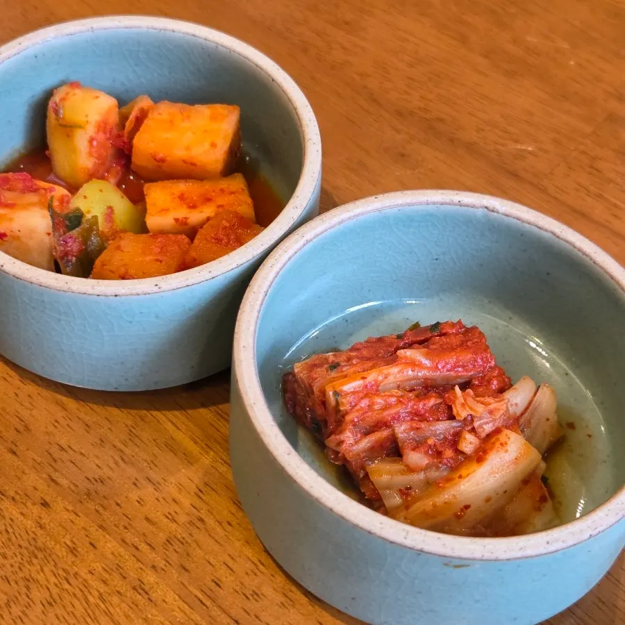 Two kinds of kimchi served as basic side dishes at Doonjeong