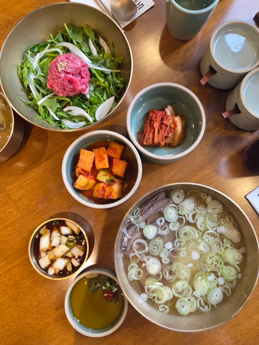 Finished table setting after a meal at Doonjeong Hongdae Direct Branch