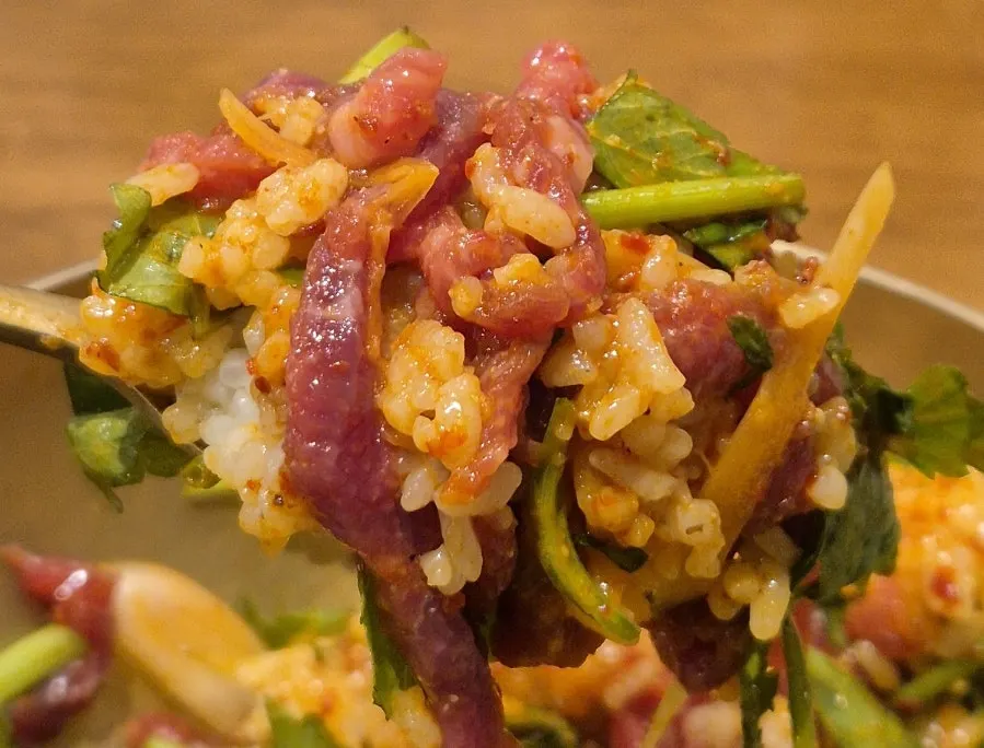 Hanwoo yukhoe bibimbap mixed with special sauce