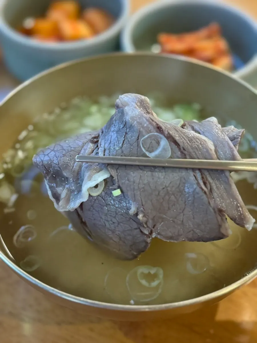 Clear beef gomtang piled high with brisket