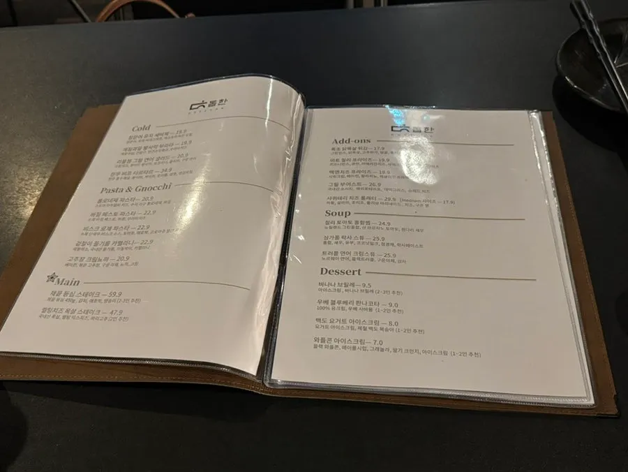 Page of Dophan's food menu