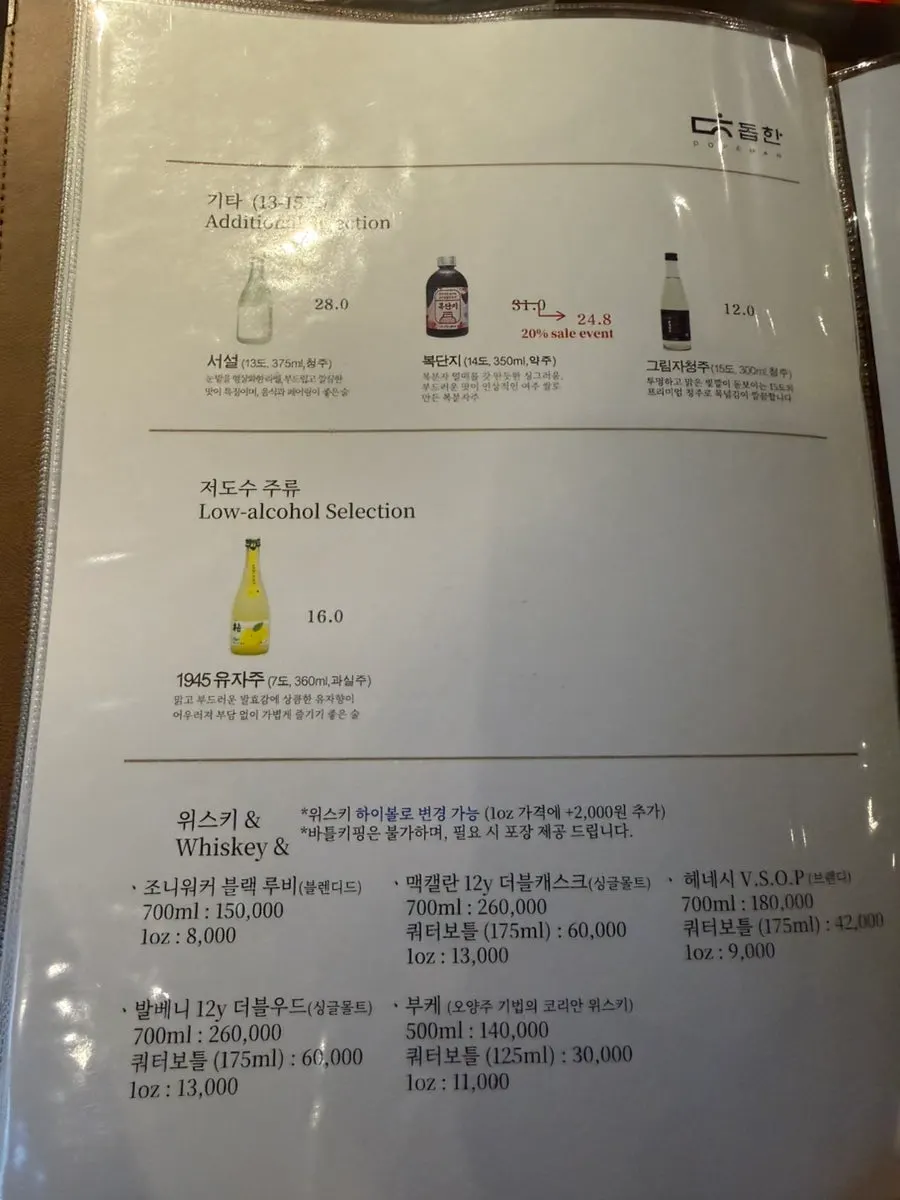 Dophan's wine list