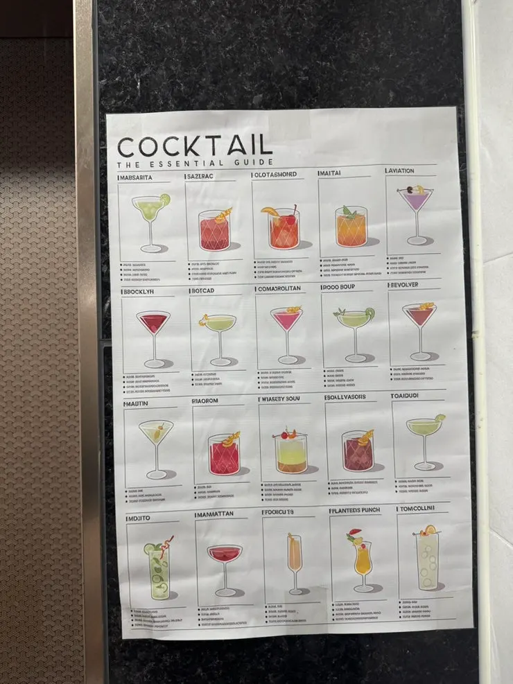 Cocktail menu posted near the elevator