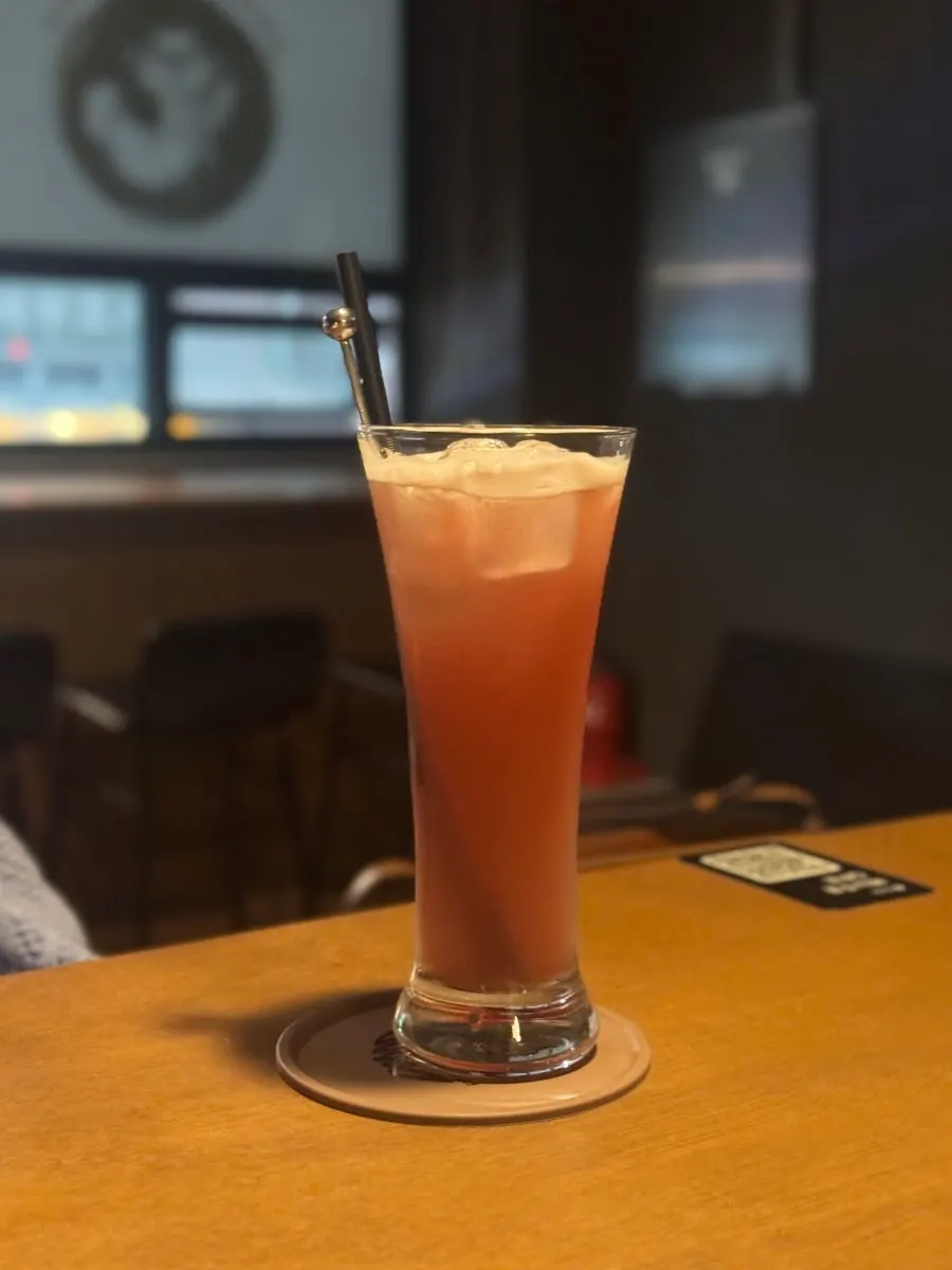 A glass of the low-alcohol Peach Crush cocktail