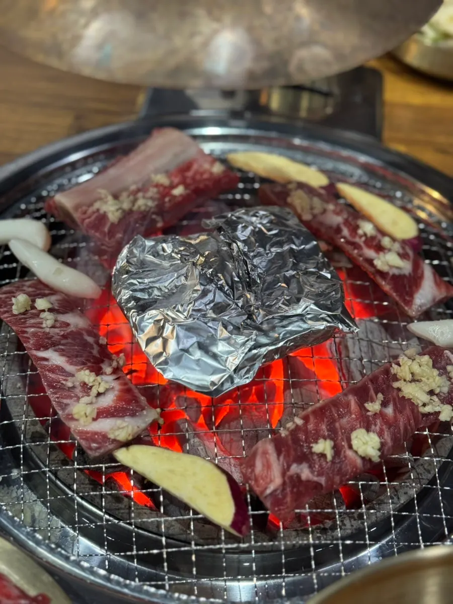 Beef flank flower ribs grilling on the pan