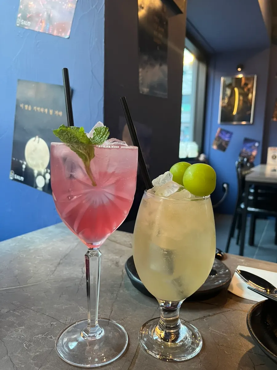 Two glasses of lychee and cheongjeong highball