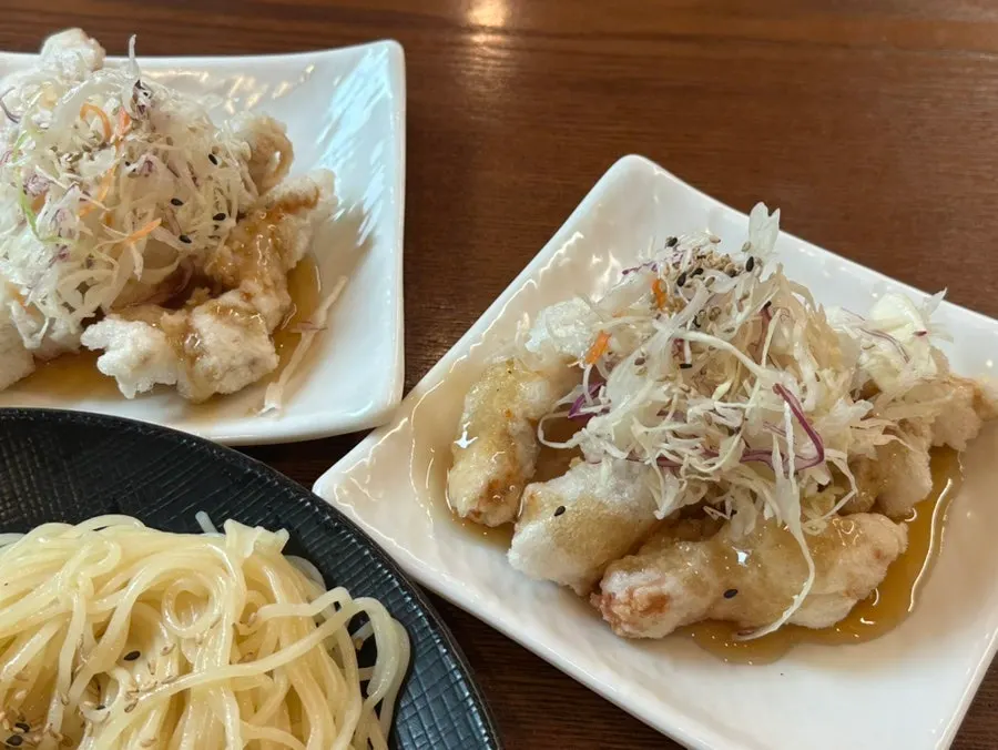 Plate of glutinous rice sweet and sour pork from the single-person set