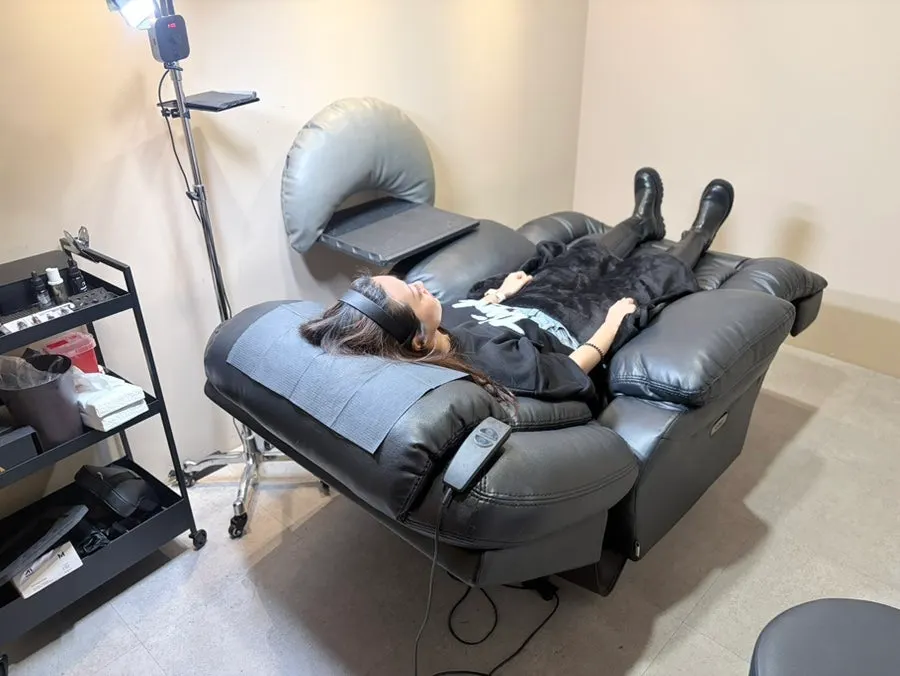 SMP procedure underway while lying on the bed