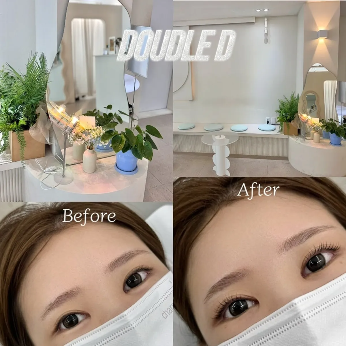 Close-up of the lash lift result at Double D