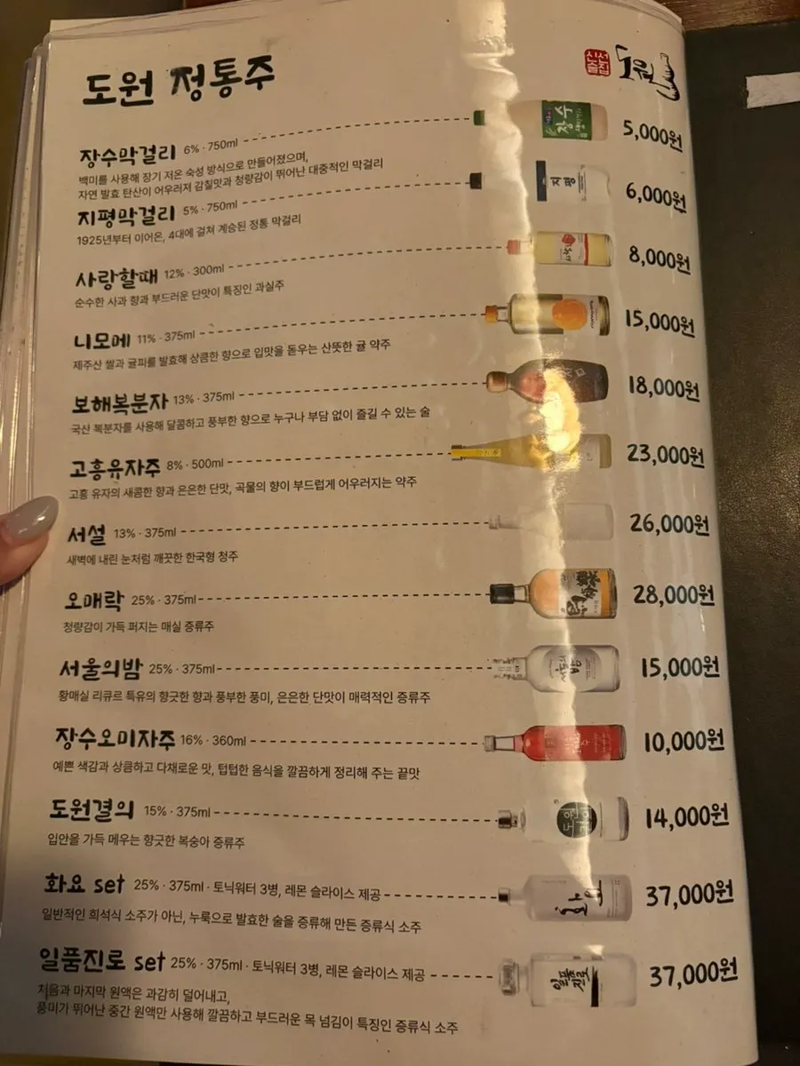Last page of the Sinseon Sulzip Dowon menu board
