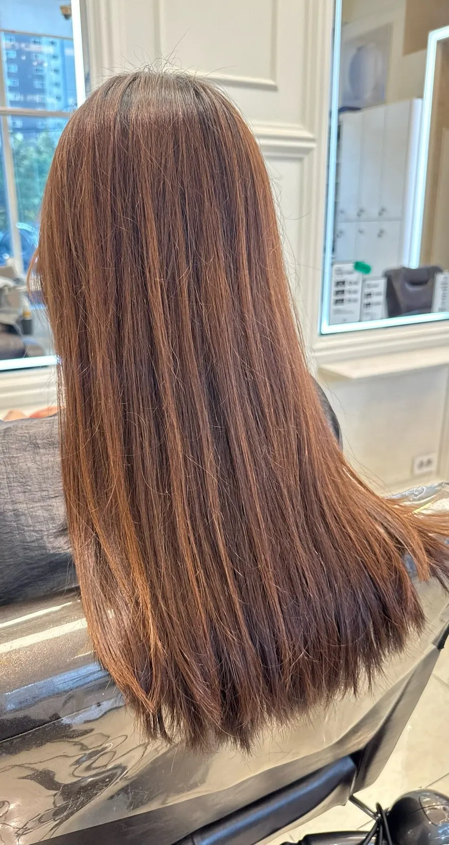 Result of the level 6 cool brown tone-down dye
