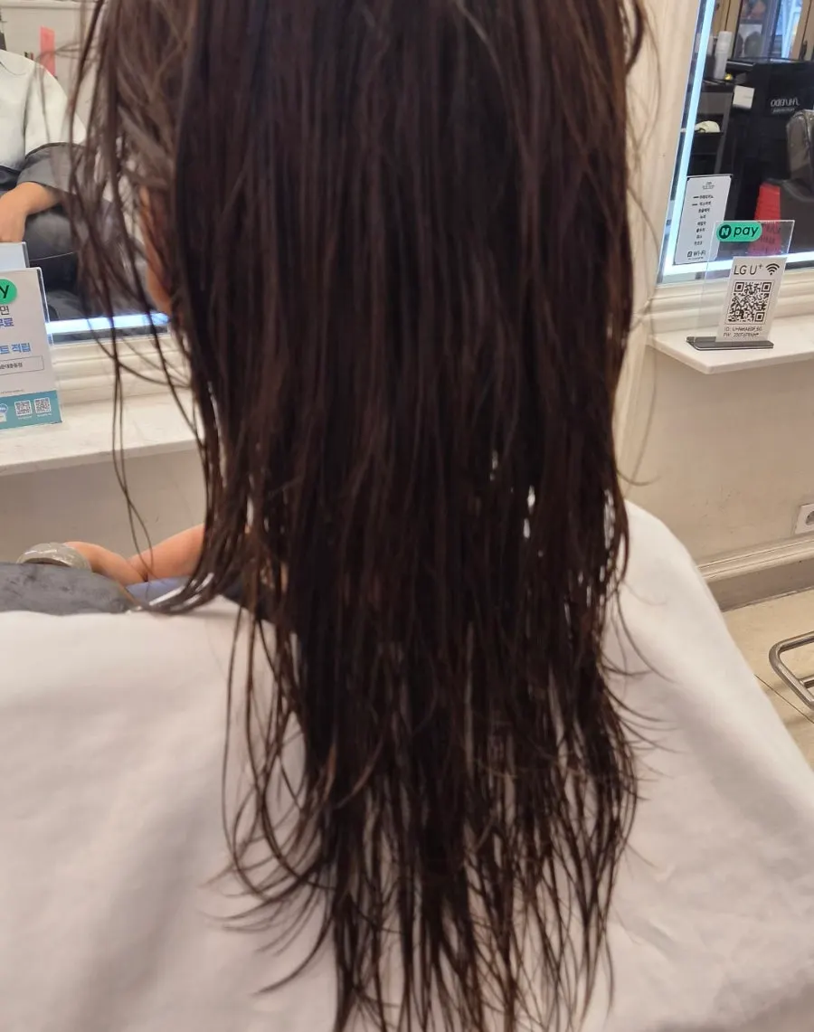 Hair after Hoyu Clinic step 2, before drying