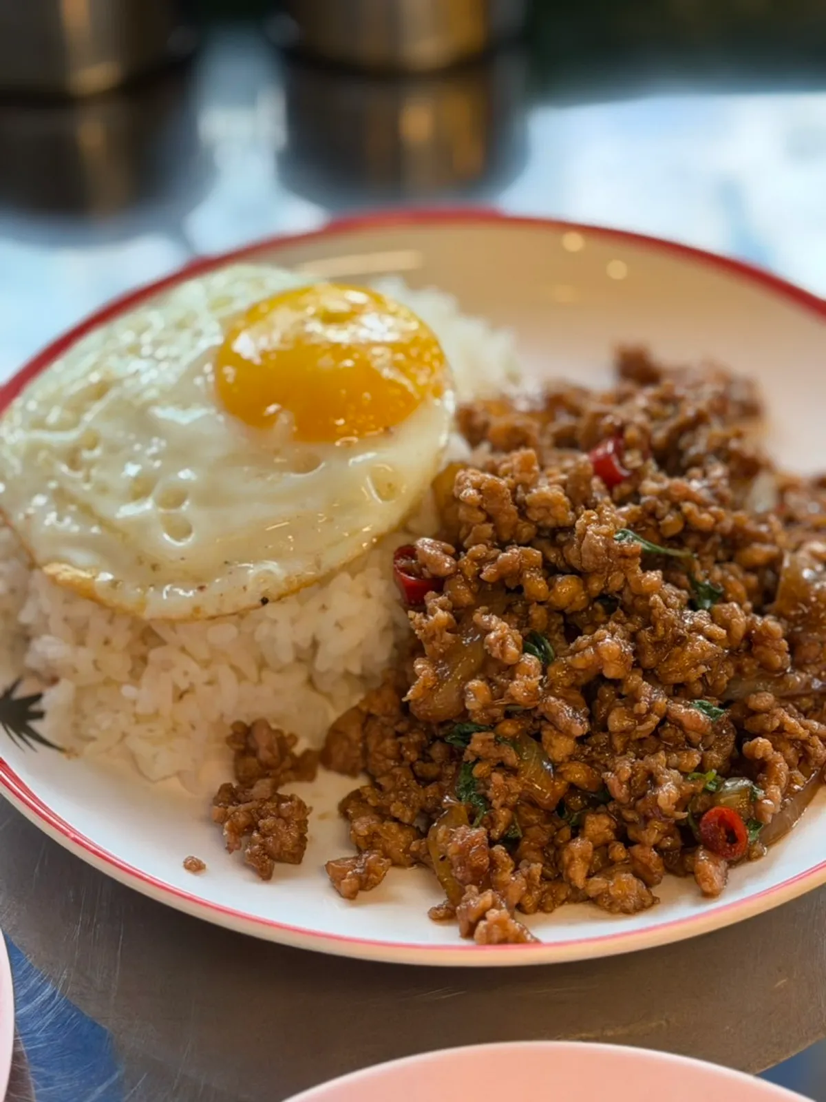 Pad kra pao moo sap rice bowl at Drunken Thai Sangam Branch