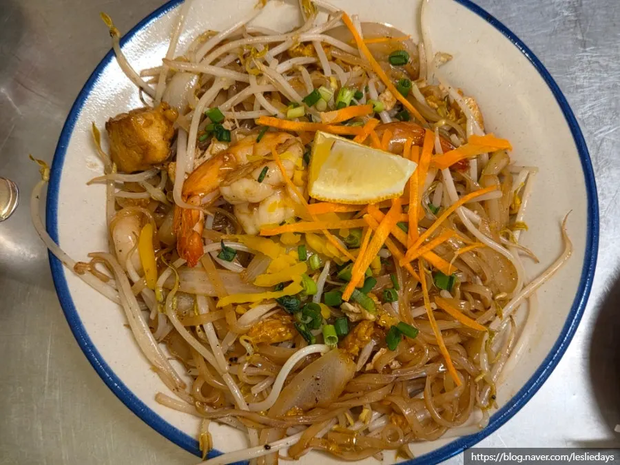 Close-up of a generously portioned pad thai