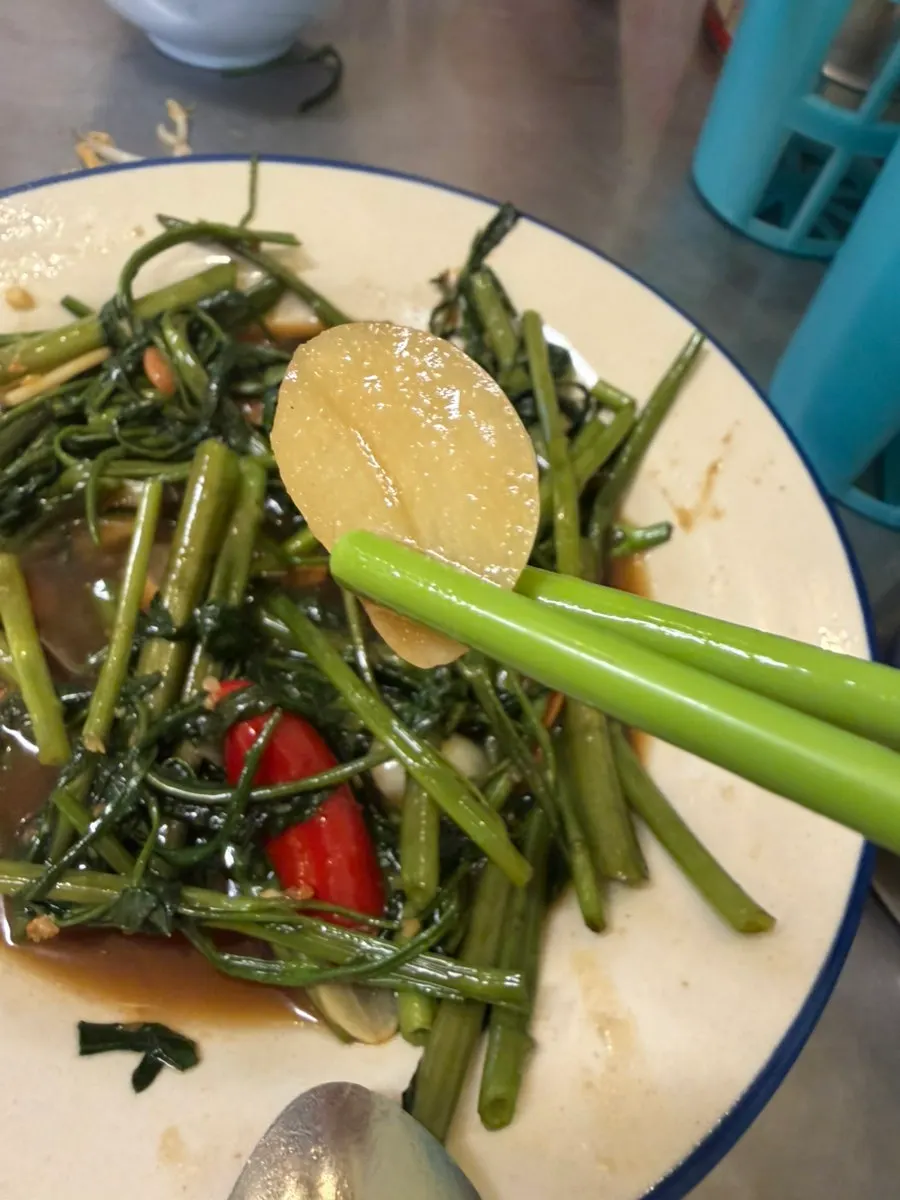 Pak boong fai daeng infused with garlic flavor