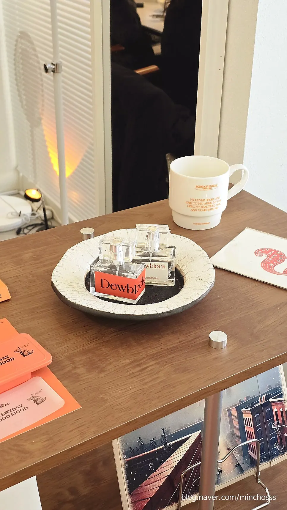 Orange and white toned interior decor pieces