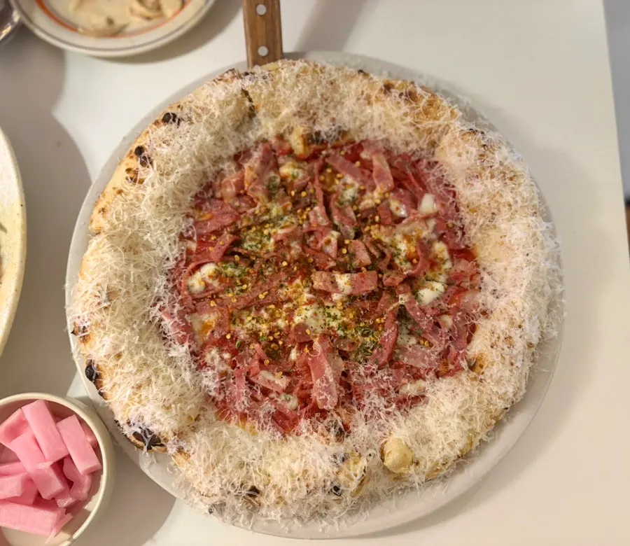 Diavola pizza topped with salami and pepperoni