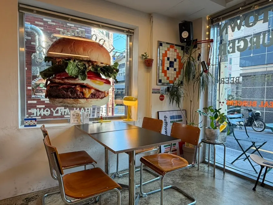 Interior of Dufftown Burger mixing wood tones and metal