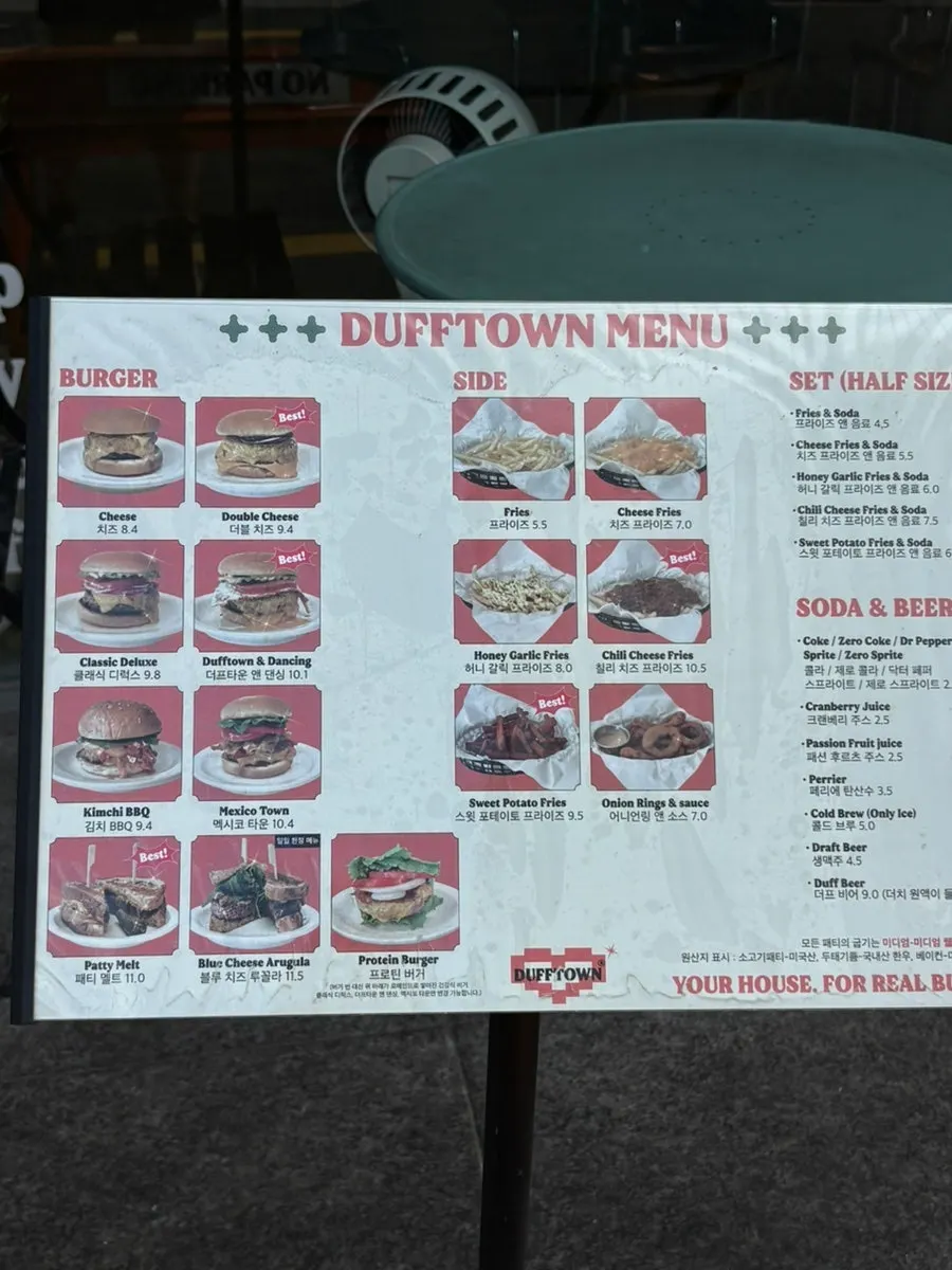 Dufftown's menu posted near the entrance